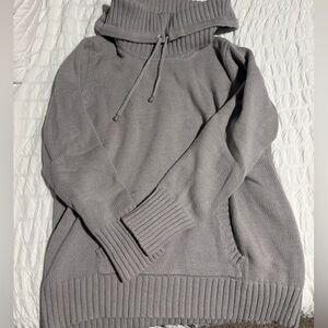 Fresh Light Gray Ribbed Sweater Mock Neck
